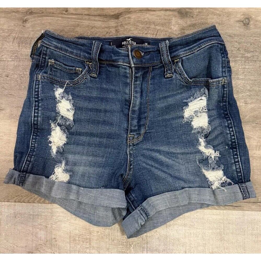 Hollister Jeans Shorts Women Size 25 W Blue Denim Super High Rise Distressed